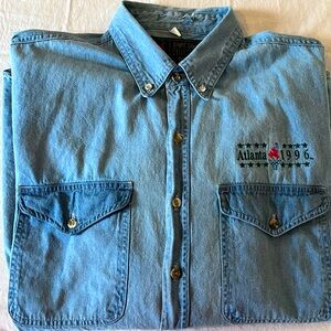 Vintage 1996 Olympic Games Atlanta Denim Button Down Shirt Size Large USA
